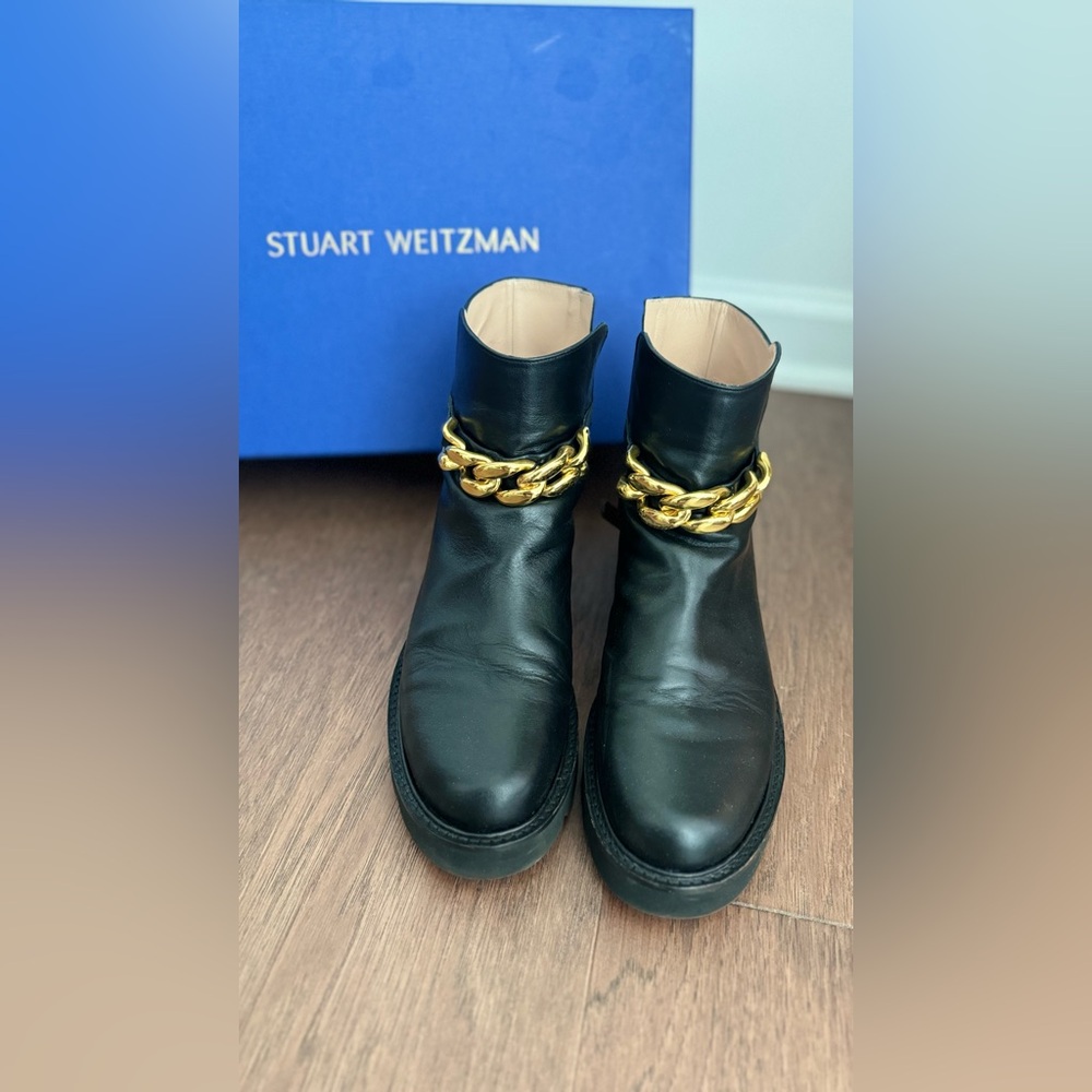 Stuart Weitzman Lift Chain Leather Combat Boots size 10